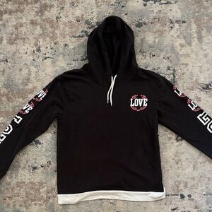 On Fire Black Hoodie with Love Graphic size XL